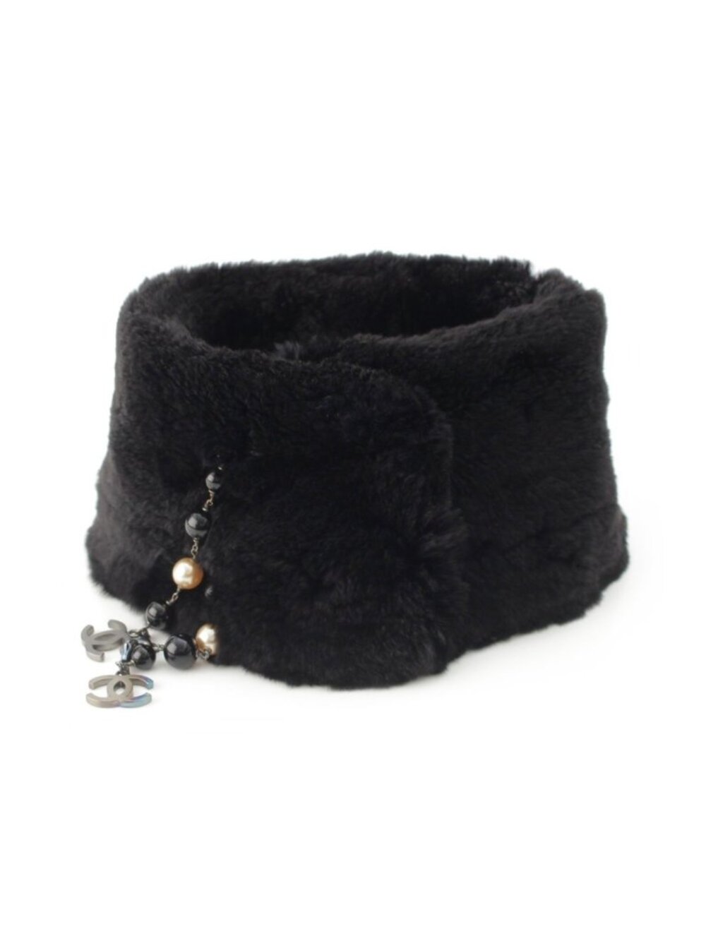 Chanel Rabbit CC Logo Swing Bijou Scarf Black